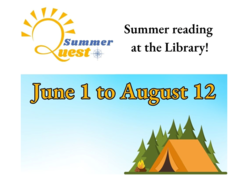 SummerQuest | Summer reading at the Library! | June 1 to August 12