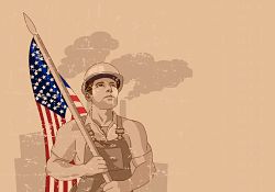 worker holding American flag