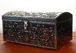 engraved wooden chest