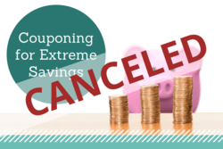 "Canceled" text over pink piggy bank image