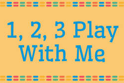 Colorful dashed line header and footer on yellow background with the words, 1 2 3 Play With Me