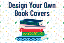 Text: "Design Your Own Book Covers" with illustrated stack of books