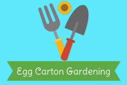 Shovel, rake and sunflower icons on bright blue background