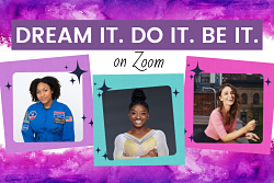 Pictures of Taylor Richardson, Simone Biles, Sara Bareilles on a pink and purple watercolor background