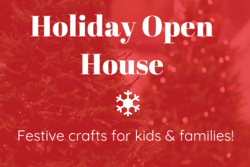 "Holiday Open House" text with red blurry holiday themed background