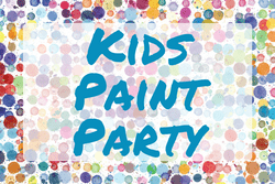 "Kids Paint Party" text with paint splashes in background