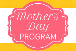 Pink and yellow printed background with the words Mother's Day program