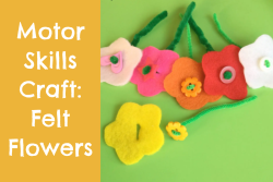 Felt and button flowers on a bright green background