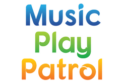 "Music Play Patrol" text in bright colors