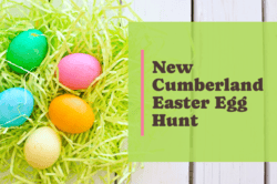 Colorful eggs on top of Easter grass with text: "New Cumberland Easter Egg Hunt"