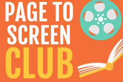 Movie reel and book icons on orange background