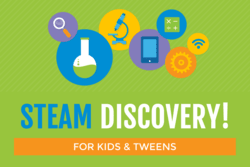 "STEAM Discovery" text with science and technology icons
