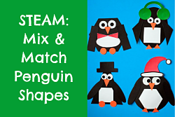 Penguins crafted out of geometric shapes