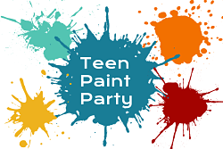 paint splatters with text "teen paint party"