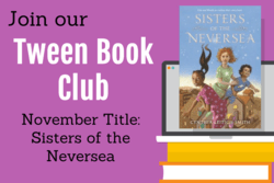 "Sisters of the Neversea" book with "Tween Book Club" text