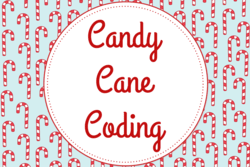 "Candy Cane Coding" text with candy cane background
