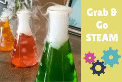 Image of chemistry beakers filled with steaming liquid