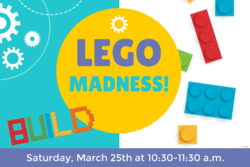 "LEGO Madness" text with LEGOS and gears in the background