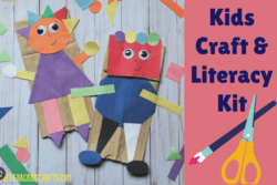 Image of paper bag puppets with colorful shape features