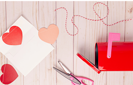 scissors, hearts, and craft supplies 