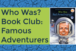 "Who Was Book Club" text with image of "Who Was Neil Armstrong" book