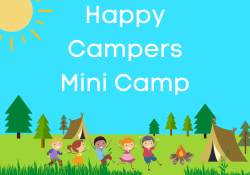 Happy Campers Mini Camp - Happy Children running toward a camp ground