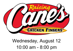 Raising Cane's Logo and dine-out date and time.