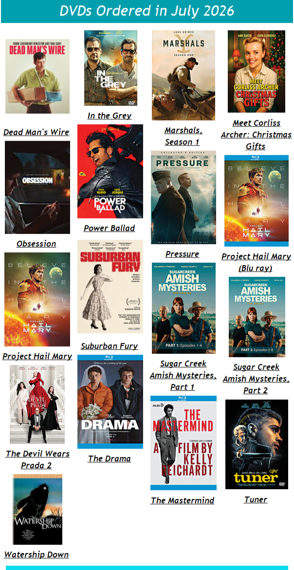 DVDs ordered for July