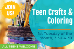 Jar of paintbrushes with "Teen Crafts & Coloring" text.