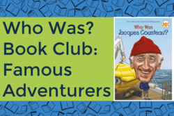 "Who Was Book Club" text with image of "Who Was Jacques Cousteau" book